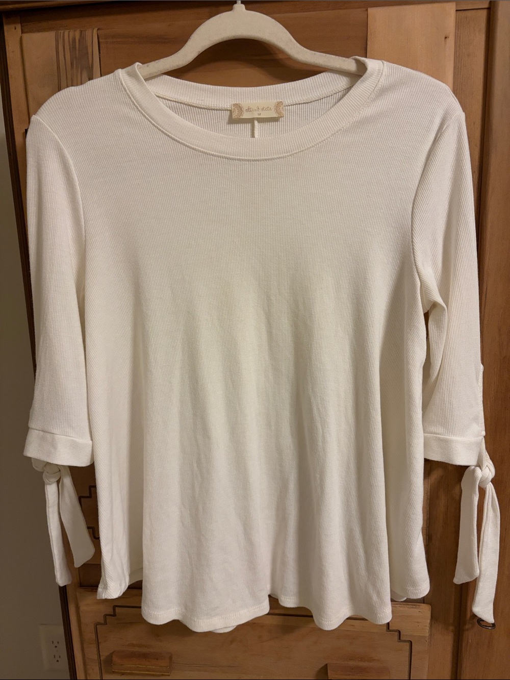Altar'd State Cream Tie-Sleeve Long Sleeve Crewneck Top